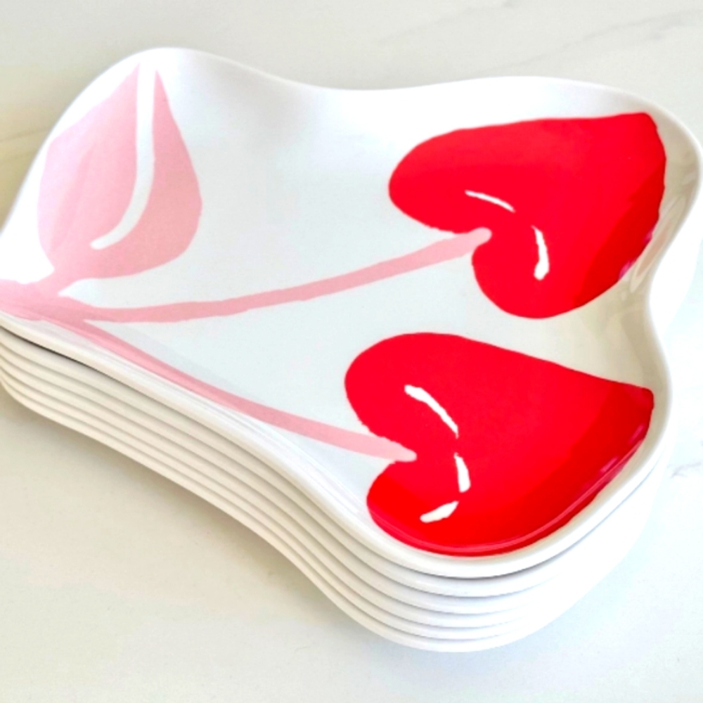 Cherry Heart Plates - Set Of 6 - NEW